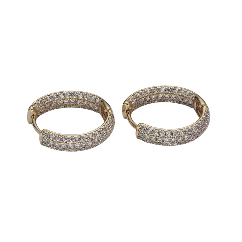 14K Gold Double Sided Clear Micro Paved CZ Gold Huggie HoopsNWT 17.8mm x 18.7mm